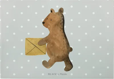 Produktbild von Mr. & Mrs. Panda Schneidebrett Bär Zuhause - Grau Pastell - Geschenk, Teddy, Frühstücksbrett, Glas-Schneidebrett, Vesperplatte, Servierplatte Glas