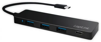Produktbild von LogiLink Flacher USB 3.0 Hub mit USB-C 3.1 Gen1 Anschluss 4 Port schwarz