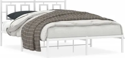 Produktbild von Design Bettgestell mit Kopfteil Metall Weiß 140x190 cm, Klassische Betten 2024 Neu