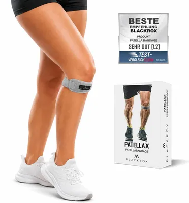 Produktbild von BLACKROX Patella Kniebandage, Patellasehnenbandage Links rechts, Patellabandage Silikon Damen Herren antirutsch, Fitness, Wandern, Kraftsport, Grau