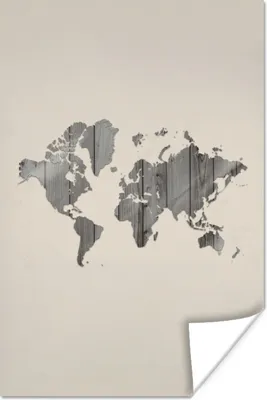 Produktbild von MuchoWow® Poster Weltkarte - Holzbrett - grau 60x90 cm - Wanddekoration