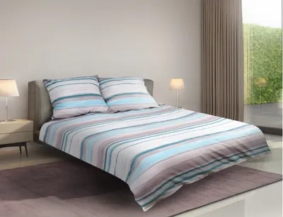 Produktbild von Bettwäsche, Baumwollsatin, in einer Box, als Geschenk, 160x200 premium 03a Blaue Streifen
