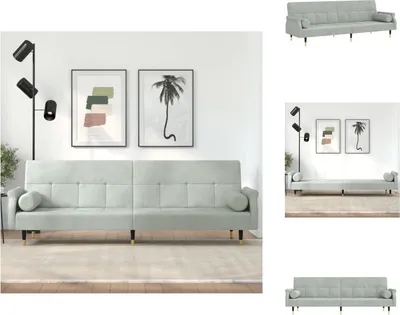 Zdjęcie produktu dla vidaXL Sofa rozkładana z poduszkami jasnoszary aksamit - Sofy
