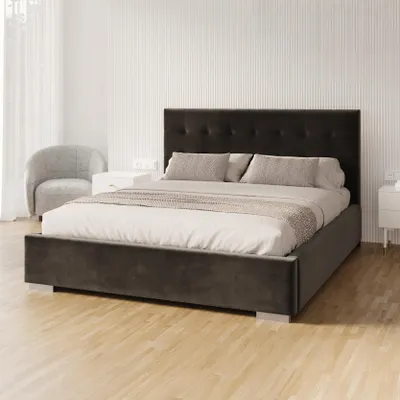 Produktbild von FDM Bett GRACE Trinity 160x200 cm Polsterbett mit Lattenrost aus Metall Bettkasten Stauraumbett Samt schwarz