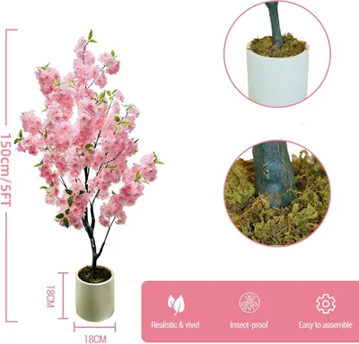 Produktbild von Künstlicher Kirschblütenbaum - 150 cm A im Topf - Realistisch - Seidenblüten - Für Innen, Zuhause/Büro - Tiefrosa