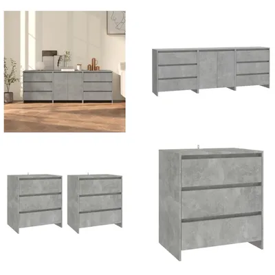 Produktbild von vidaXL 3 tlg. Sideboard Betongrau Holzwerkstoff - Sideboard - Sideboards - Buffet-Sideboard - Lagerschrank