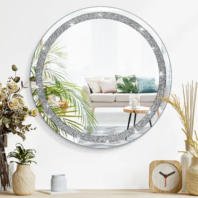 Image de Miroir rond mural élégant avec un motif en losanges