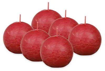 Imagen del producto de Vela redonda "Rustik" de Bolsius - Roja - 6 unidades - Diámetro 7,6 cm - Vela decorativa - Longitud