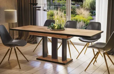 Image de Endo-Möbel Table de salle à manger Appia Special 130 - 210 cm bi couleur extensible table à colonne table de cuisine (chêne craft gold)