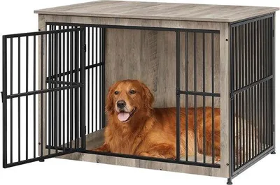 Zdjęcie produktu dla Klatka dla psa – buda dla psa – bezpieczne schronienie – podwójne drzwi – 110 x 76 x 82 cm – kolor: szary