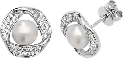 Produktbild von Wunderschöne 925 Sterling Silber (Rhodiniert) Damen - Paar Ohrstecker mit Zirkonia, Süßwasser-Zuchtperle - 12mm*13mm; TRS22924