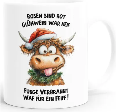 Produktbild von Weihnachtstasse mit Kuh Motiv Spruch Keramikbecher für Glühweinliebhaber XMAS Geschenk für Familie Freunde Kollegen MoonWorks®