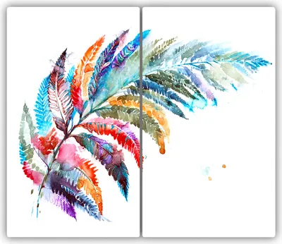 Produktbild von Tulup Glas-Herdabdeckplatte - 2x30x52cm - Glaskeramikkochfeld-Abdeckung Spritzschutz Zweiteilig Bunte Feder