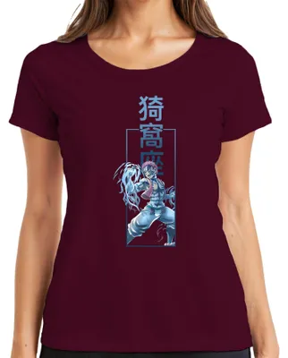 Produktbild von Akaza Dämonenkrieger Anime Kampfkunst Blaue Streifen Japan Y2K Damen T-Shirt, Burgundy, 3XL