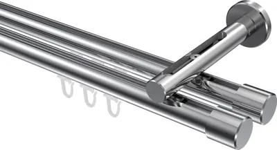 Produktbild von Interdeco Innenlaufstange / Gardinenstange mit Innenlauf Chrom, Typ Siteno Santo (Kappe), 20 mm Ø 2-läufig, 420 cm