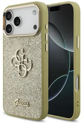 Zdjęcie produktu dla GUESS case passend für IPHONE 17 Pro Max GUHCP17XHG4SGCD (Fixed Glitter Big 4G Metal Frame) gold
