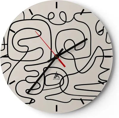 Produktbild von Wanduhr - Rund - Glasuhr - Linien Figuren Formen - 30x30cm - Schleichendes Uhrwerk - Lautlos - zum Aufhängen bereit - Dekoration Modern - Wanddekoration aus Glas - C3AR30x30-5121