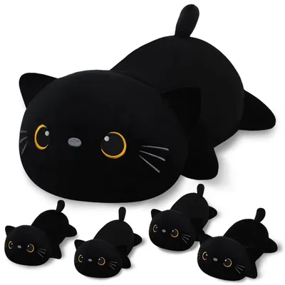 Immagine prodotto di Peluche di un gatto nero con 4 cuccioli, cuscino morbido, regalo per bambini