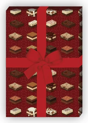 Produktbild von Leckeres Pralinen Geschenkpapier mit Blüten Muster auf rot - G7622, 32 x 48cm
