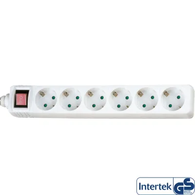 Produktbild von InLine Steckdosenleiste, 6-fach Schutzkontakt, mit Schalter, weiß, 1,5m, 1,5 m, Abgewinkelt, 1,5 mm², Weiß, Kunststoff, 6 AC-Ausgänge