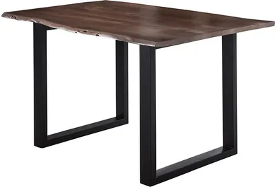 Produktbild von Esstisch 180x90 cm Lubin, Akazienholz nussbaumfarben, Massiver Esszimmertisch mit echter Baumkante, Baumkantentisch mit U-Gestell Schwarz, Holztisch mit 26 mm Tischplatte