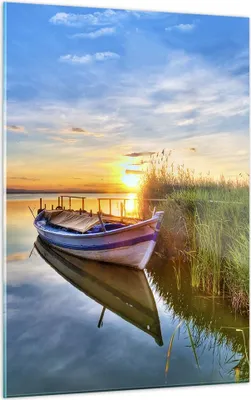 Produktbild von Bilder auf glas - Einteilig - See Boot Wasser - 50x70cm - Glasbilder - Wandbilder - Bilder - zum Aufhängen bereit - Wanddekoration aus Glas - Glas Bilder - Wandbild auf Glas - GPA50x70-3950