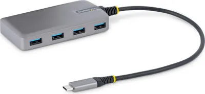 Produktbild von StarTech.com 4 Port USB C Hub - USB C auf 4x USB-A 5Gbit/s Hub mit Optionalem Zusatzstromanschluss - USB C auf USB Verteiler - Desktop USB3.0 Hub - 30cm Kabel - Mini USB C Hub, USB 3.2 Gen 1 (3.1 Gen 1) Type-C, Mikro-USB, USB 3.2 Gen 1 (3.1 Gen 1) Type-A, 5000 Mbit/s, Grau, Kunststoff, 0,3 m