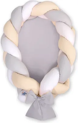 Produktbild von 2-in-1 geflochtener Babykokon - Weiß, Grau und Beige