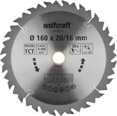 Image de Lame De Scie Circulaire Ct, 20 Dents ø160mm 6733000  - Wolfcraft