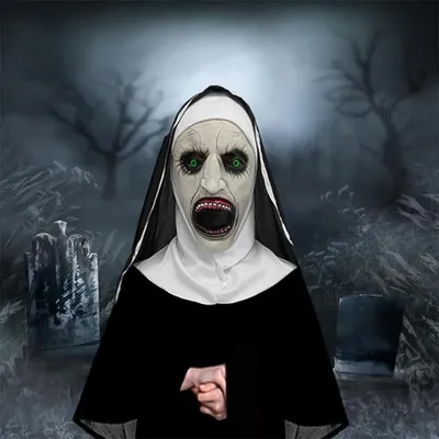 Image de Masque d'Halloween, Masque de Nonne, Masque d'Halloween Horreur, Masque de Nonne effrayant en latex pour Halloween Costume Cosplay Party Decoration