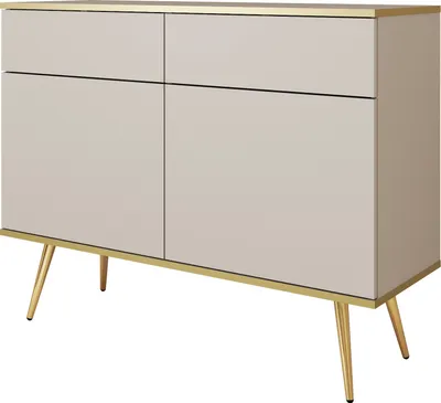Image de Commode avec tiroirs 105 cm Rodi - Buffet deux portes, or Accessoires avec pieds - Beige + Or