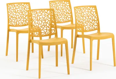 Immagine prodotto di set di 4 sedie impilabili in polipropilene con fibra di vetro per uso esterno e giardino, bar e ristorante, cucina design moderno - ANNA - giallo senape