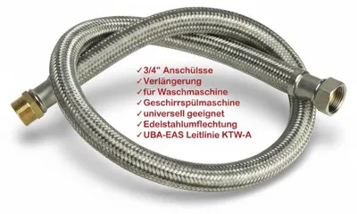 Produktbild von Zulaufschlauch Verlängerung mit Edelstahlumflechtung 3/4' AG x 3/4' IG - Waschmaschinenschlauch Spülmaschinenschlauch Flexschlauch Panzerschlauch Schlauch (1m lang)
