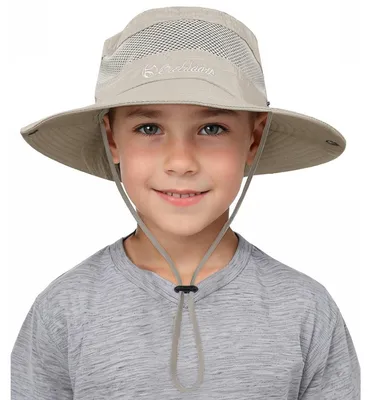 Produktbild von Sonnenhut Kinder UV-Schutz mit Nackenschutz und Kinnriemen, atmungsaktiv, Baumwolle, Hellbeige, 4-12 Jahre