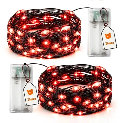 LED-Lichterkette, 2er-Set, 3 m, 30 LEDs, rot, batteriebetrieben