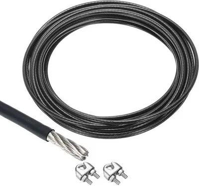 Zdjęcie produktu dla Lina ze stali nierdzewnej 10 m x 5 mm, czarna, z napinaczem i śrubą rzymską