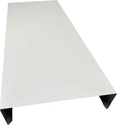 A white metal sheet with folded edges, likely a building component.