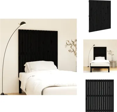 Image de vidaXL Tête de lit murale noire 95,5x3x110 cm Pin massif - Tête & Pieds de lit