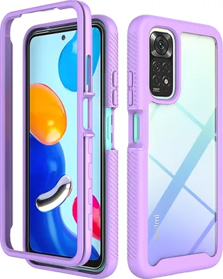 Immagine prodotto di Redmi Note 11S Case, Hybrid trasparente posteriore robusto paraurti TPU antiscivolo antiurto custodia protettiva completa per Xiaomi Redmi Note 11 / Note 11S viola