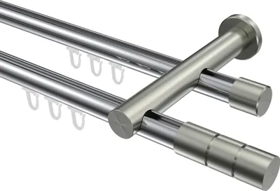 Produktbild von Interdeco Innenlaufstange / Gardinenstange mit Innenlauf Chrom / Edelstahl-Optik, Typ Platon Elanto (Rillenzylinder), 20 mm Ø 2-läufig, 280 cm