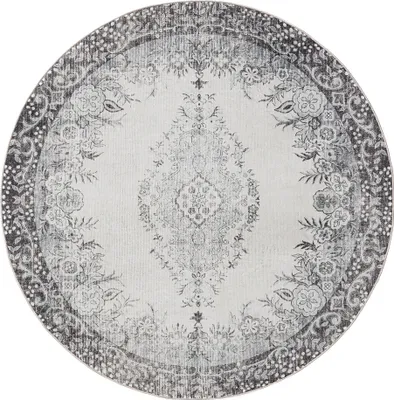 Produktbild von benuta Waschbarer Vintage Teppich George Schwarz/Grau ø 160 cm rund Wohnzimmerteppich Schlafzimmer weich orientalisch
