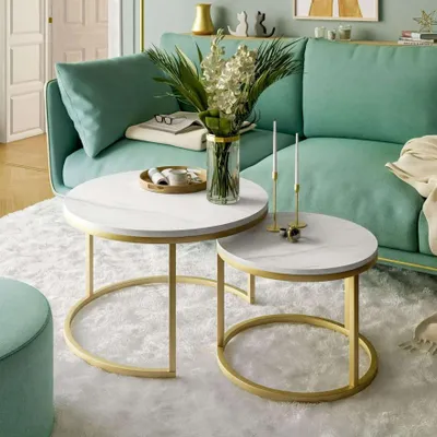 Produktbild von Runder Couchtisch CIRI 2in1 LEVANTO Gold Matt