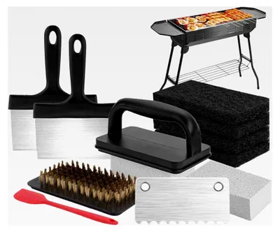 Produktbild von Stahlschaber – Grillreiniger, Reinigungsset für den Grill | Multifunktionaler Schrubber, Hitzebeständige tragbare Werkzeuge, Grill-Reinigungszubehör für Picknick, Kochgeschirr-Schaufel, Bratpfanne für zu Hause