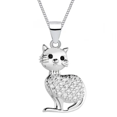 Katze Halskette Silberkette I Kater Geschenk für Kinder & Damen I 40cm