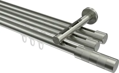 Produktbild von Interdeco Innenlaufstange / Gardinenstange mit Innenlauf Edelstahl-Optik, Typ Siteno Mavell (Zylinder Bicolor), 20 mm Ø 3-läufig, 400 cm