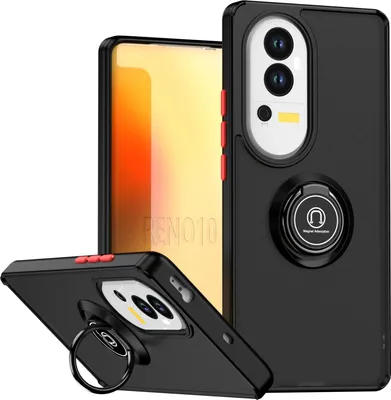 Produktbild von Hülle für Oppo Reno10/Reno10 Pro Matte Transluzent TPU Stoßfest Schutzhülle mit Ring Halter Ständer Schwarz Rot