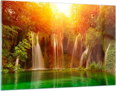 Produktbild von Bilder auf glas - Kroatien nationalpark wasserfall - 120x80cm - Glasbilder - Wandbilder - Kunstdruck - zum Aufhängen bereit - Wanddekoration aus Glas - Glas Bilder - Wandbild auf Glas - GAA120x80-2228