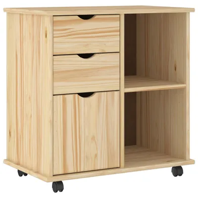 Image de Armoire à roulettes vidaXL, marron, 63,5 x 39 x 65,5 cm, en pin massif