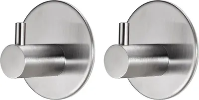 Produktbild von Handtuchhalter & -haken Haken - Haken - 2 Stück - Hängend - Selbstklebende Haken - Haken - Silber - Edelstahl - Universal - Badezimmerhaken - Küchenha