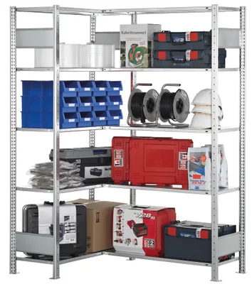 Produktbild von Stecksystem Eckregal verzinkt - 2000x1000x400 mm, 10 Böden 150 kg